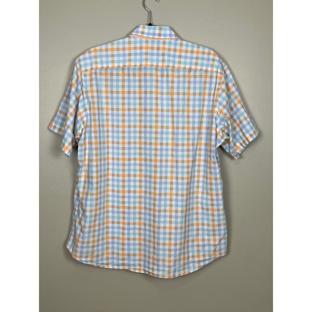 Tailorbyrd Collection Mens XL Short Sleeve Gingham Button Down Shirt Blue Orange - Picture 3 of 10